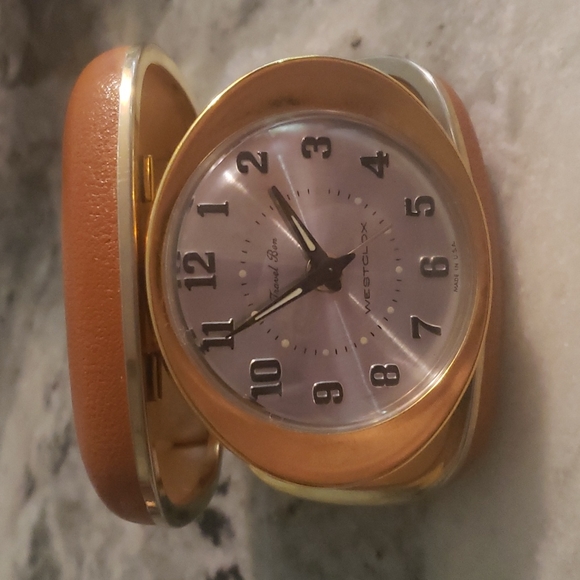 Other Vintage Westclox Windup Travel Alarm Clock Leather Clam Shell
